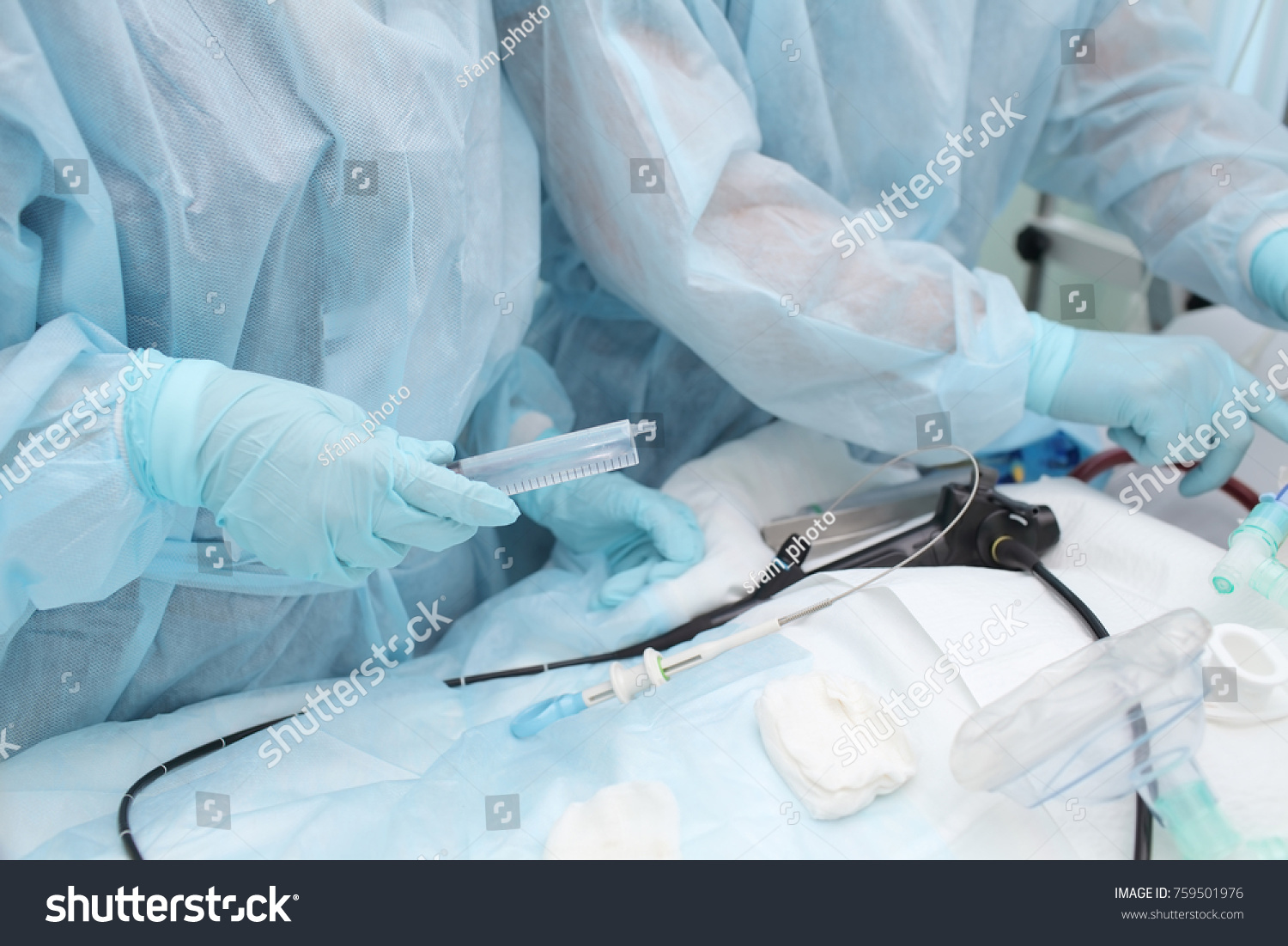 Medical Doctor Nurse Providing Endoscopic Procedure Stock Photo ...