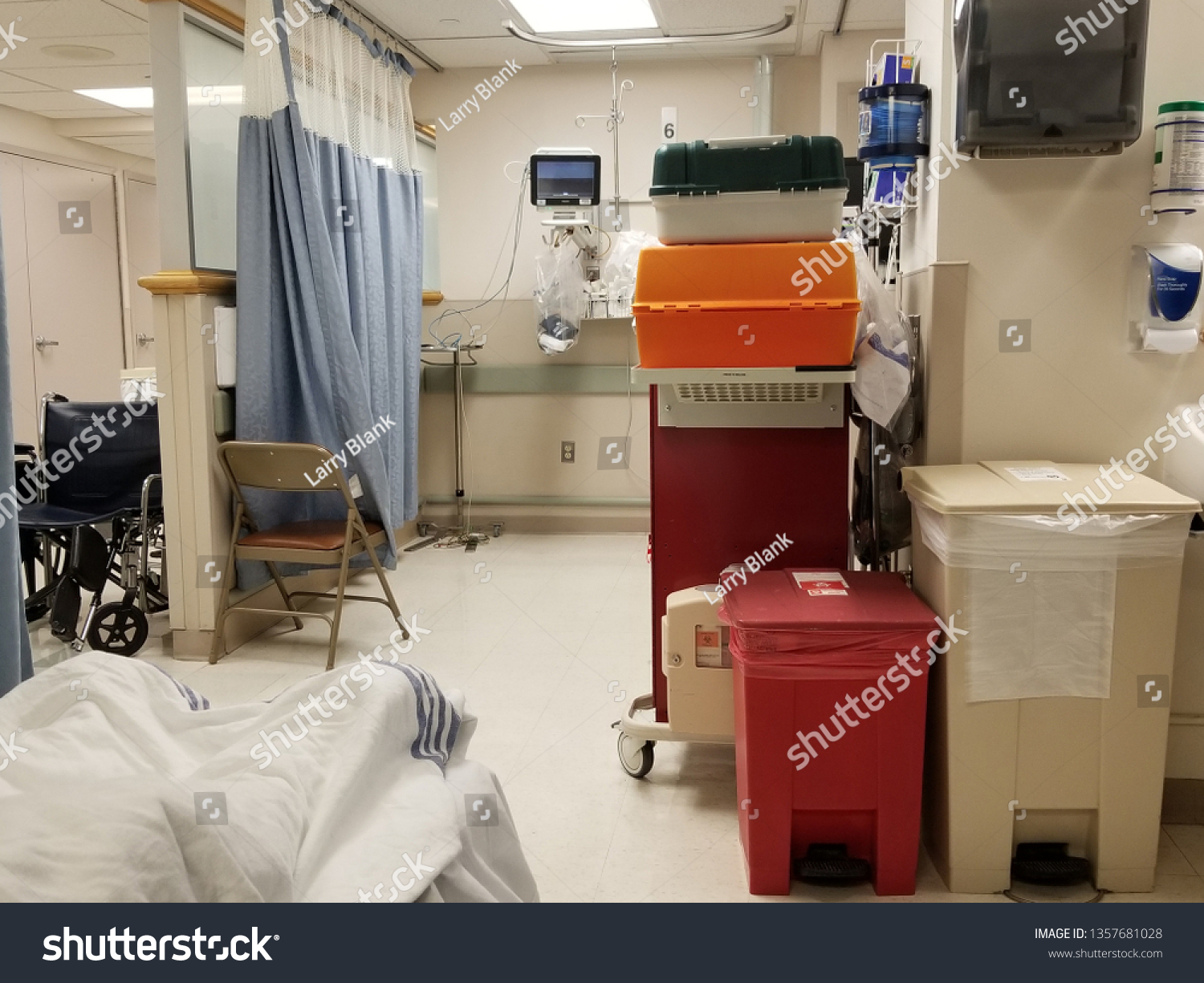 Medical Room Biohazard Containers Medical Bed Stock Photo