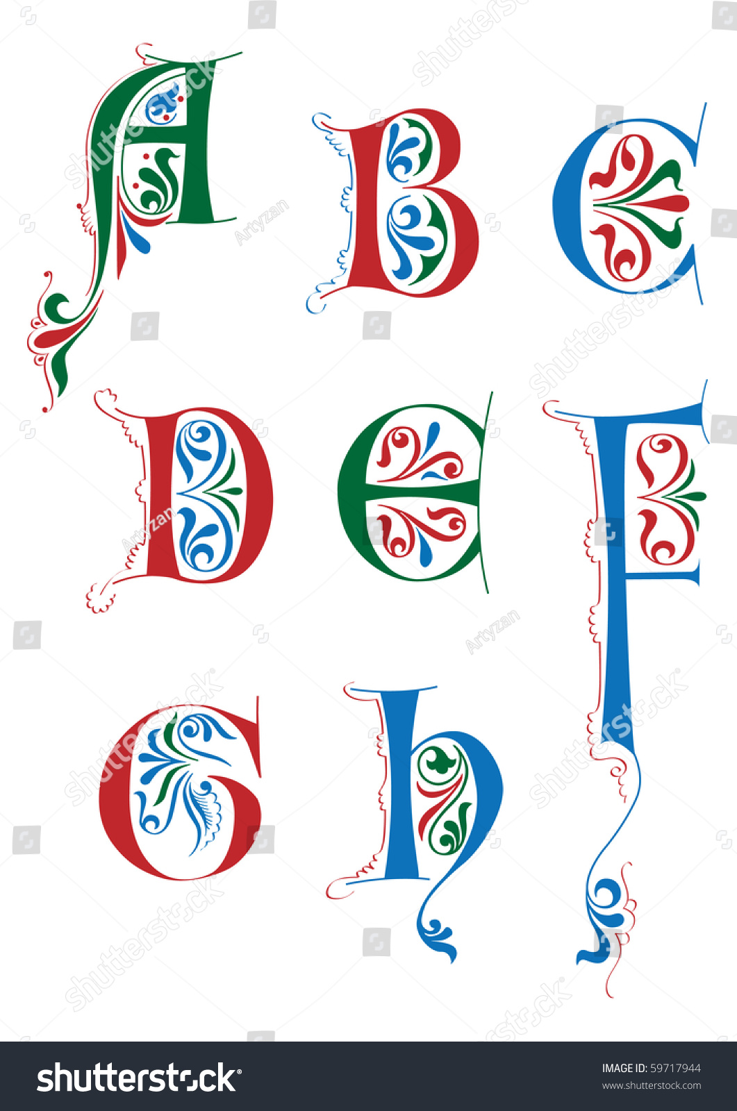 Medieval Alphabet Ah Stock Illustration 59717944