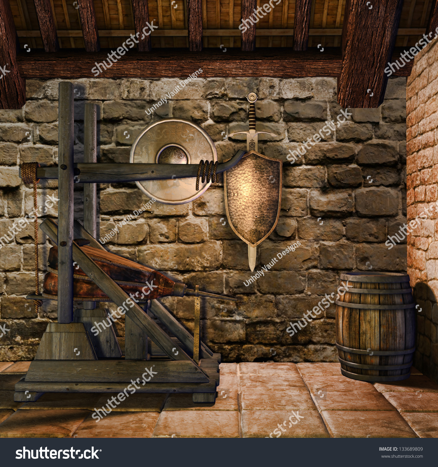 Medieval Blacksmiths Chamber Weapons Tools Stock Illustration 133689809