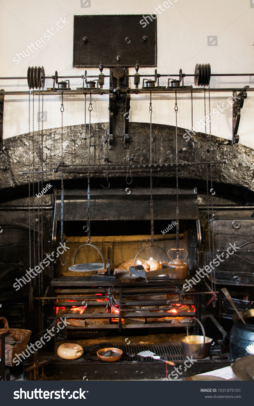 Medieval Cooking Kitchen Mechanism Mechanical Turning Stock Photo