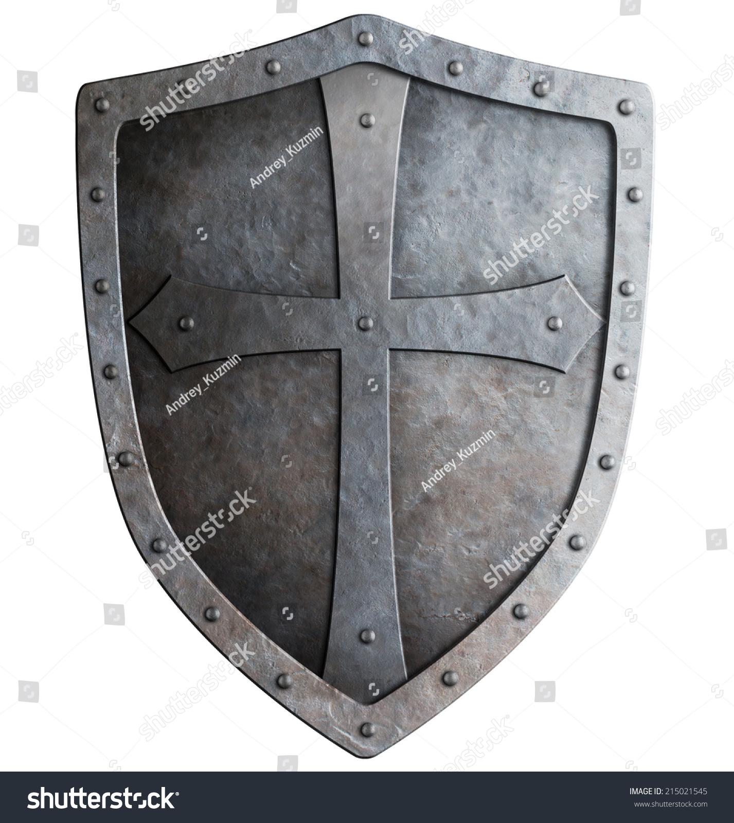 Medieval Crusader Knight'S Shield Isolated On White Stock Photo