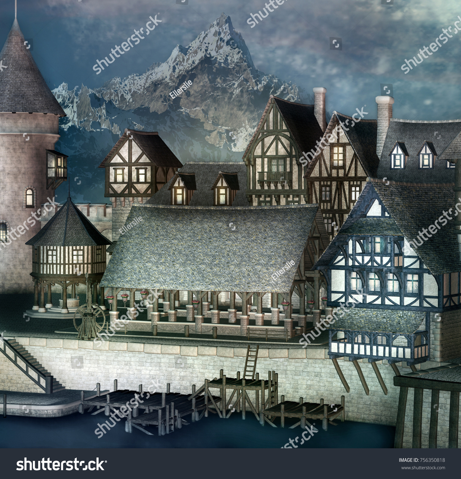 medieval fantasy town mountain scenery 3d stock illustration 756350818 https www shutterstock com image illustration medieval fantasy town mountain scenery 3d 756350818