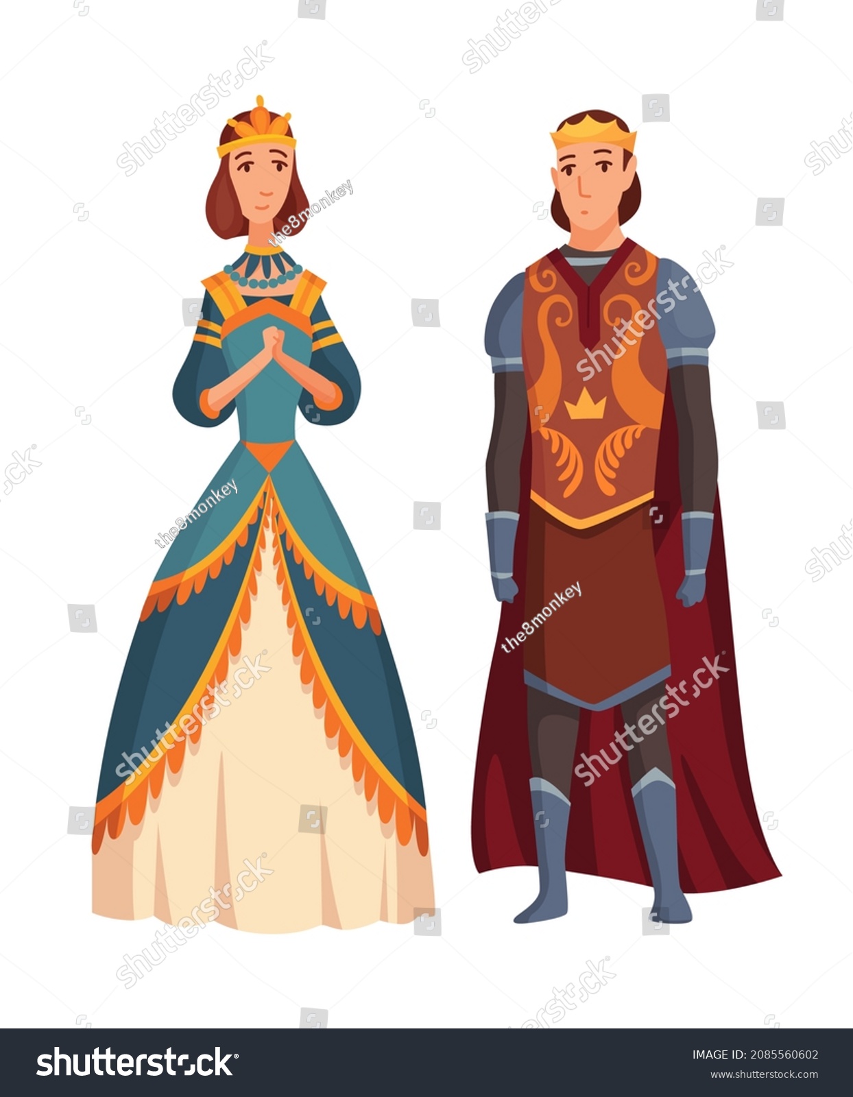 Medieval King Queen On White Background Stock Illustration 2085560602 ...