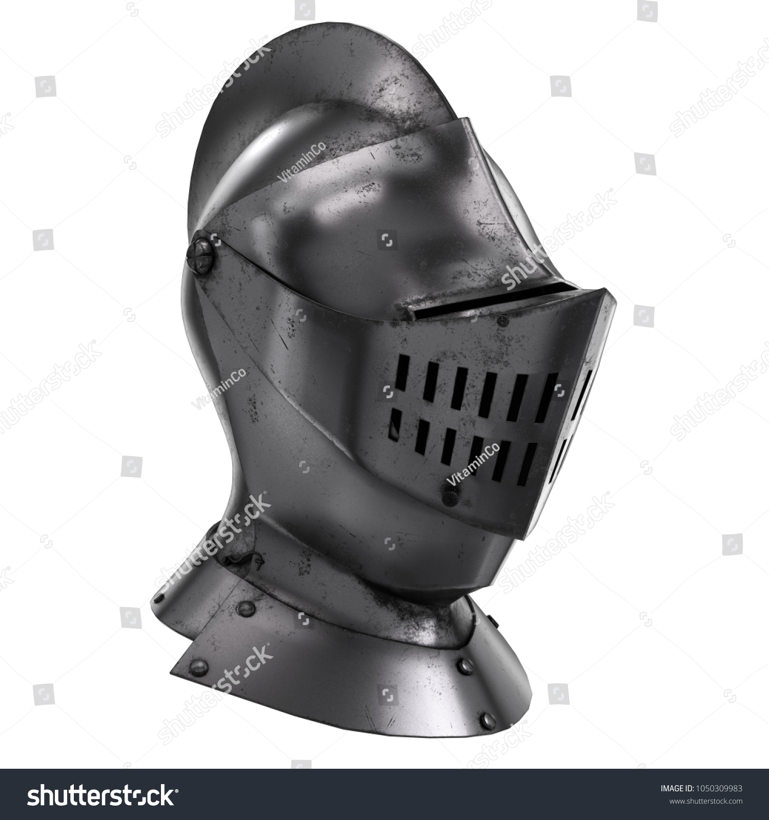 Medieval Knight Armet Helmet Visor Perspective Stock Illustration 