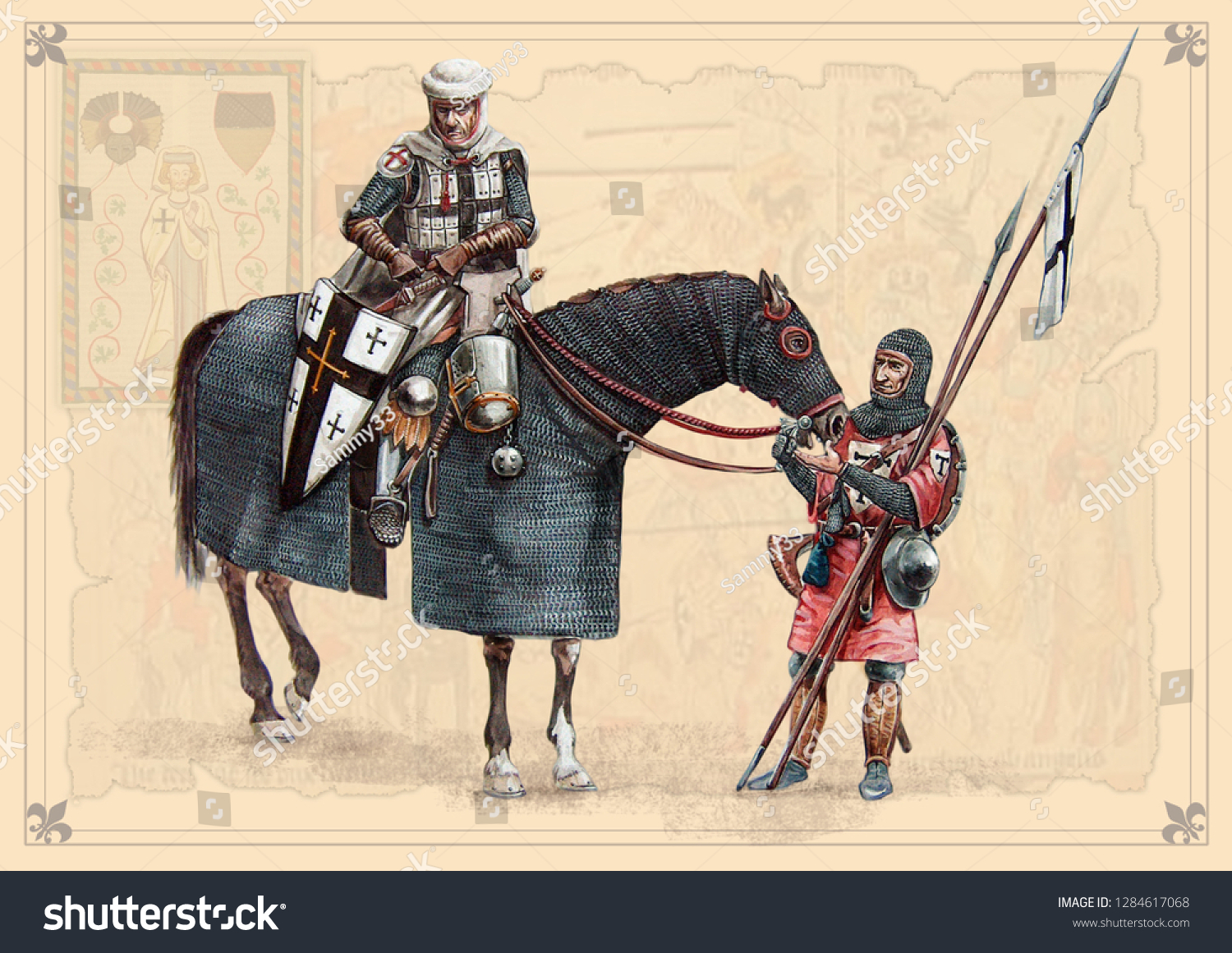 Teutonic Order Images Stock Photos Vectors Shutterstock   Stock Photo Medieval Knights Teutonic Grandmaster Peipus Lake Battle Acrylic Illustration 1284617068 