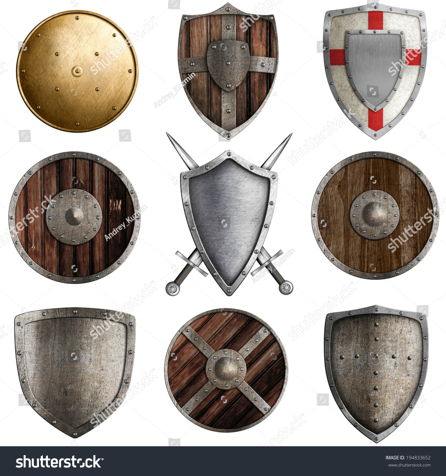 Medieval Shields Collection Isolated On White Stock Illustration 194833652