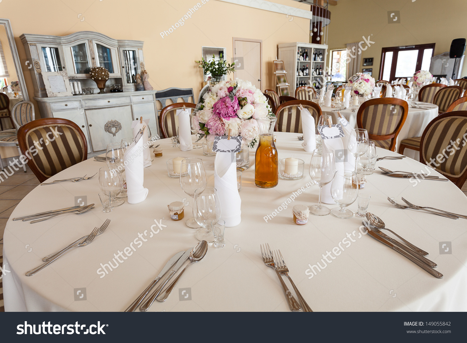 Mediterranean Interior White Set Wedding Table Stock Photo Edit