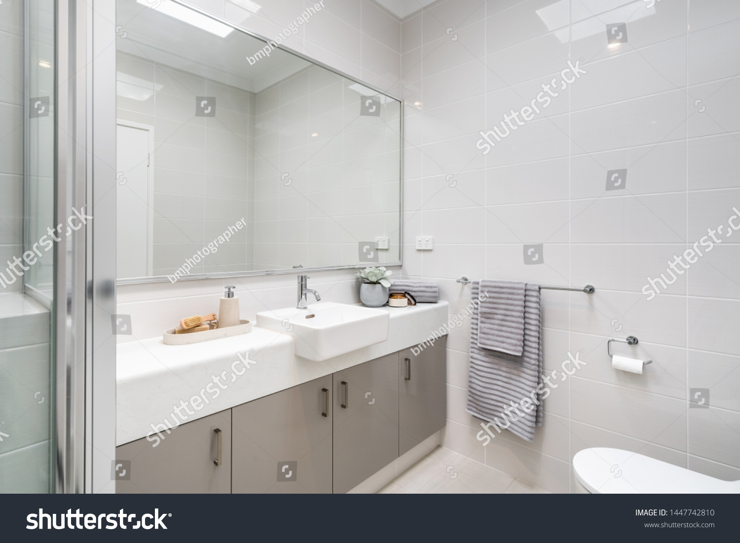 Medium Sized Modern Bathroom Interior Floor Stock Photo