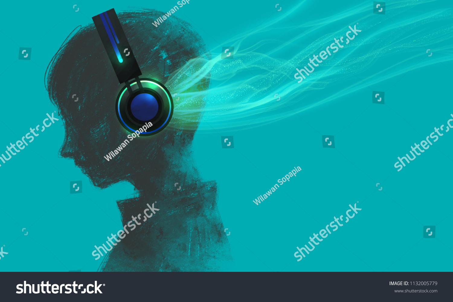 Men Listening Music Digital Art Style Stock Illustration 1132005779