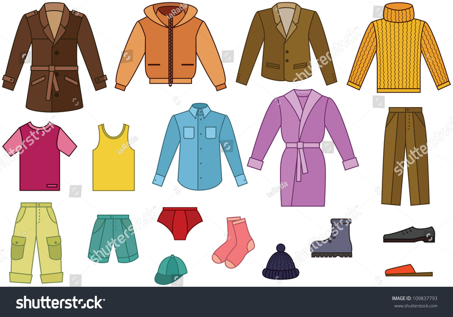 Men Clothing Collection Color Contour Stock Illustration 109837793 ...
