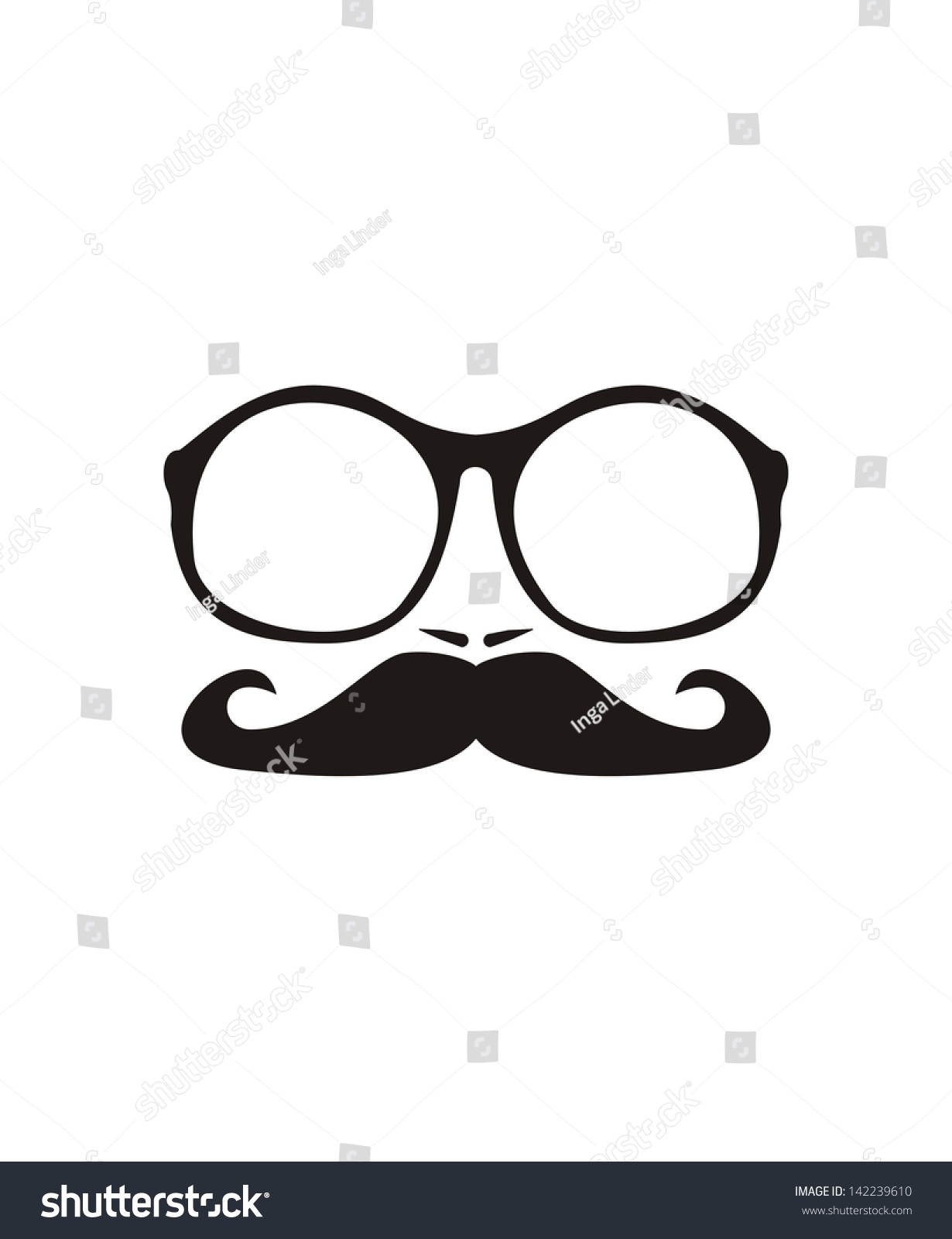 Men Face With Mustache And Huge, Hipster Oldschool Glasses. Black ...