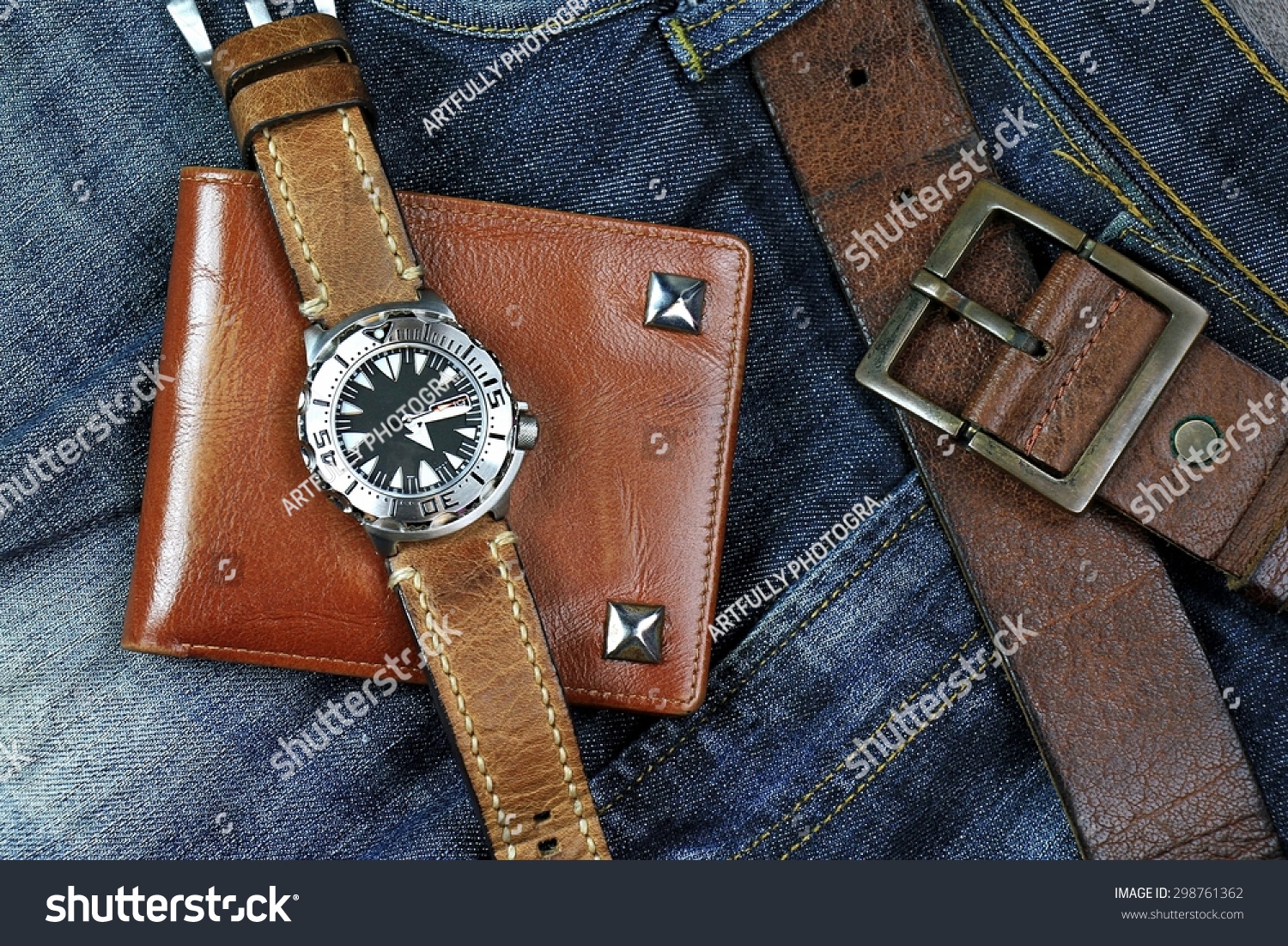 Men Fashion Accessories Wrist Watch Brown Stock Photo (Edit Now
