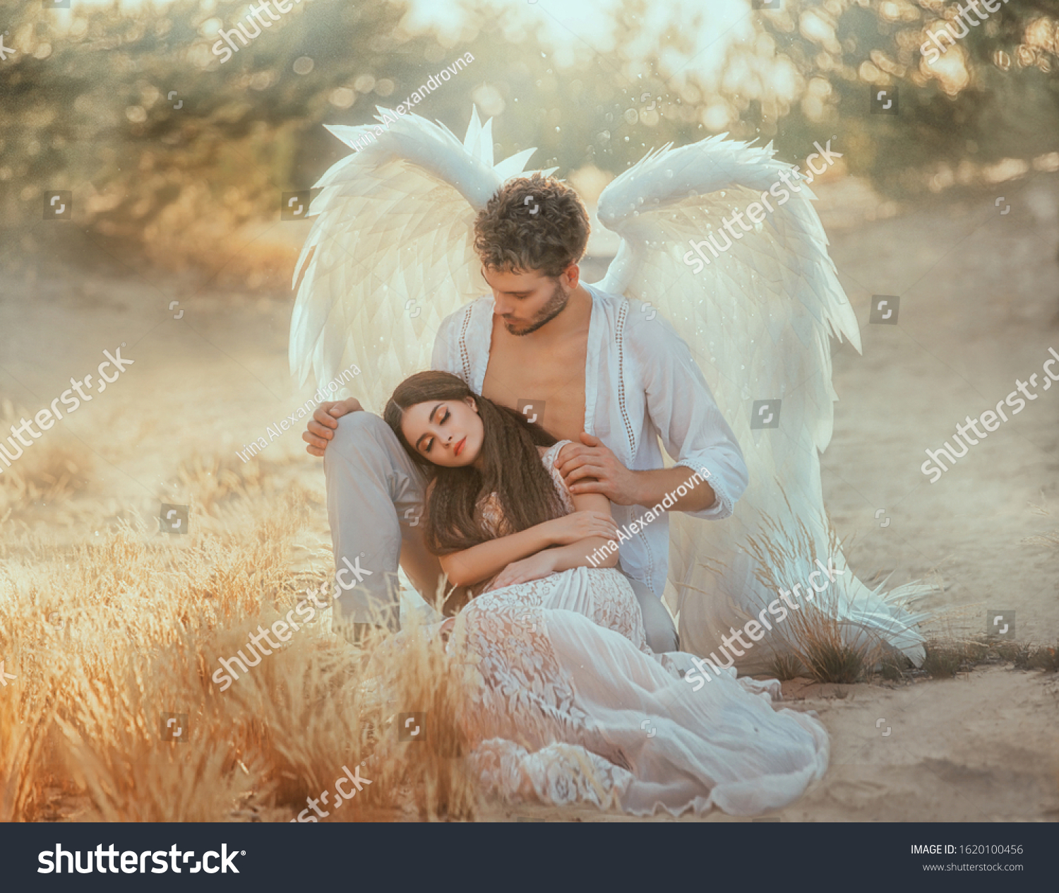 Men Guardian Angel Protects Hugs Young Stock Photo Edit Now 1620100456