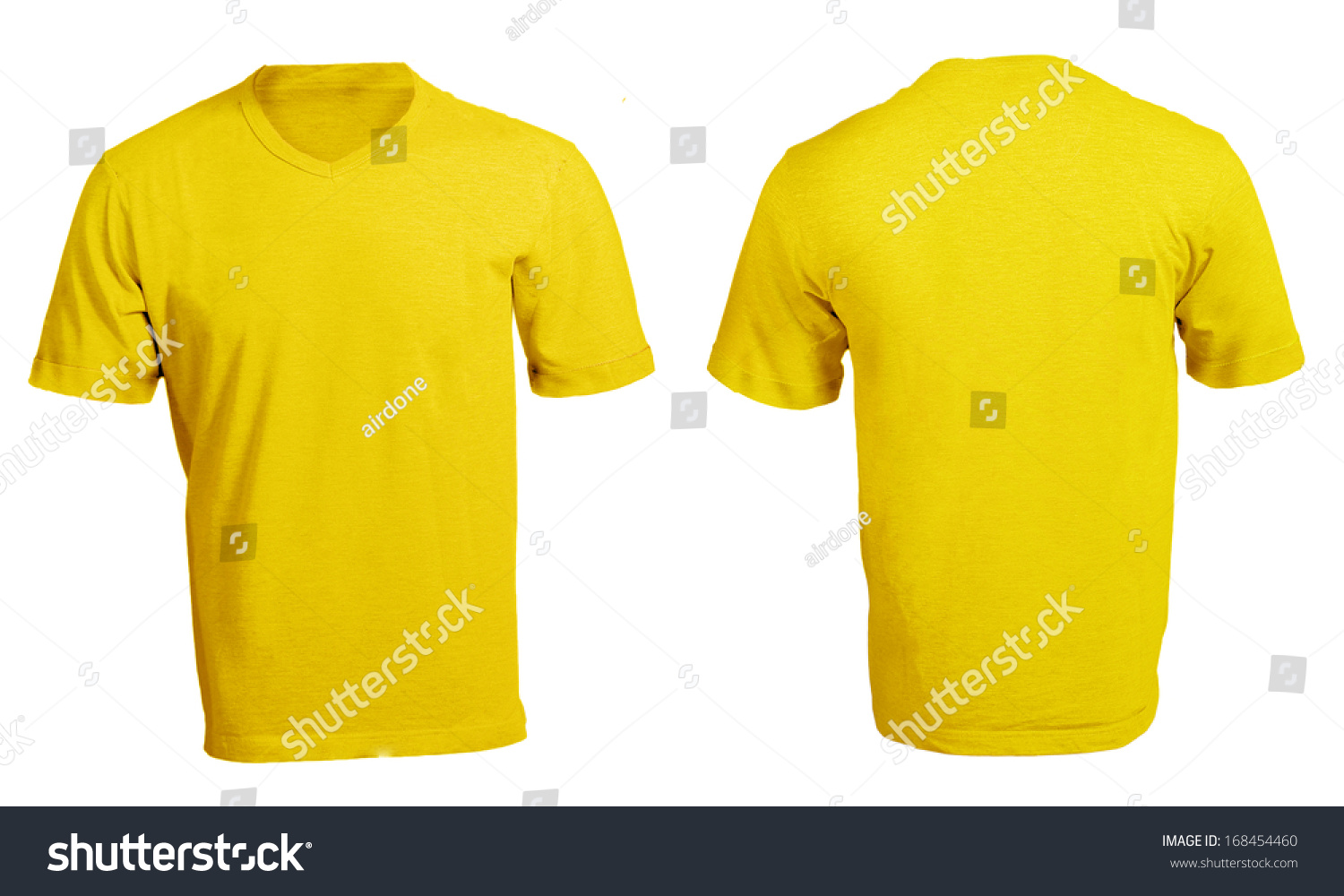 Men'S Blank Yellow V-Neck Shirt, Front And Back Design Template Stock ...