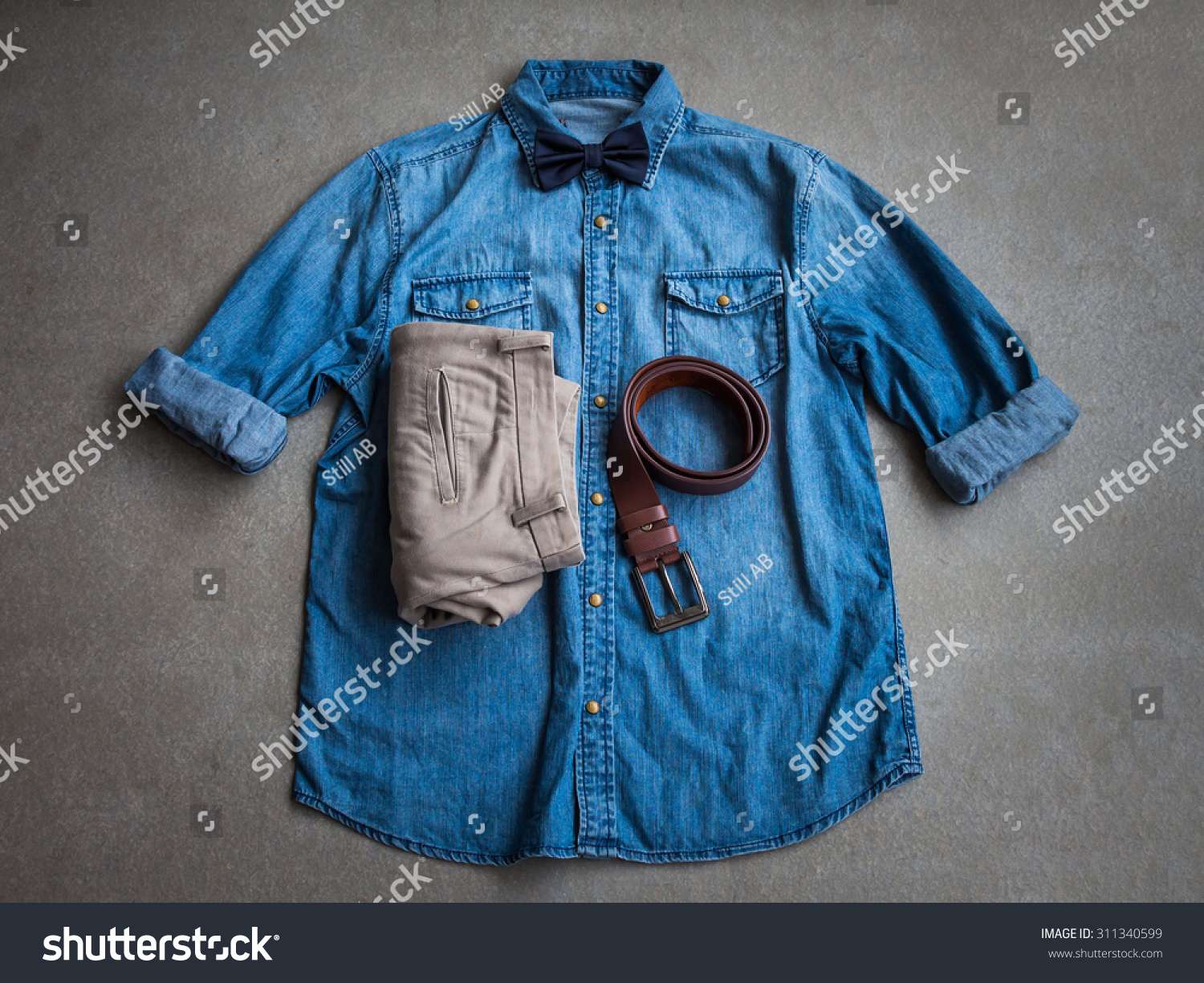 denim shirt with brown pants