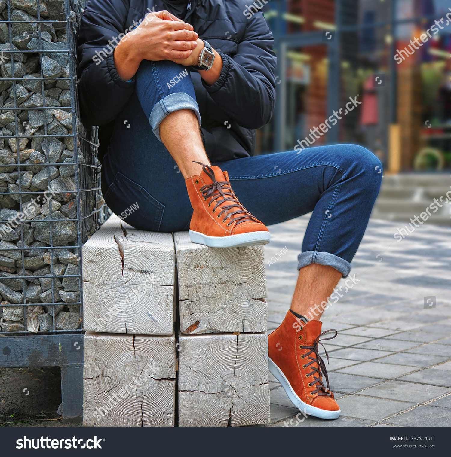 orange sneakers mens outfit