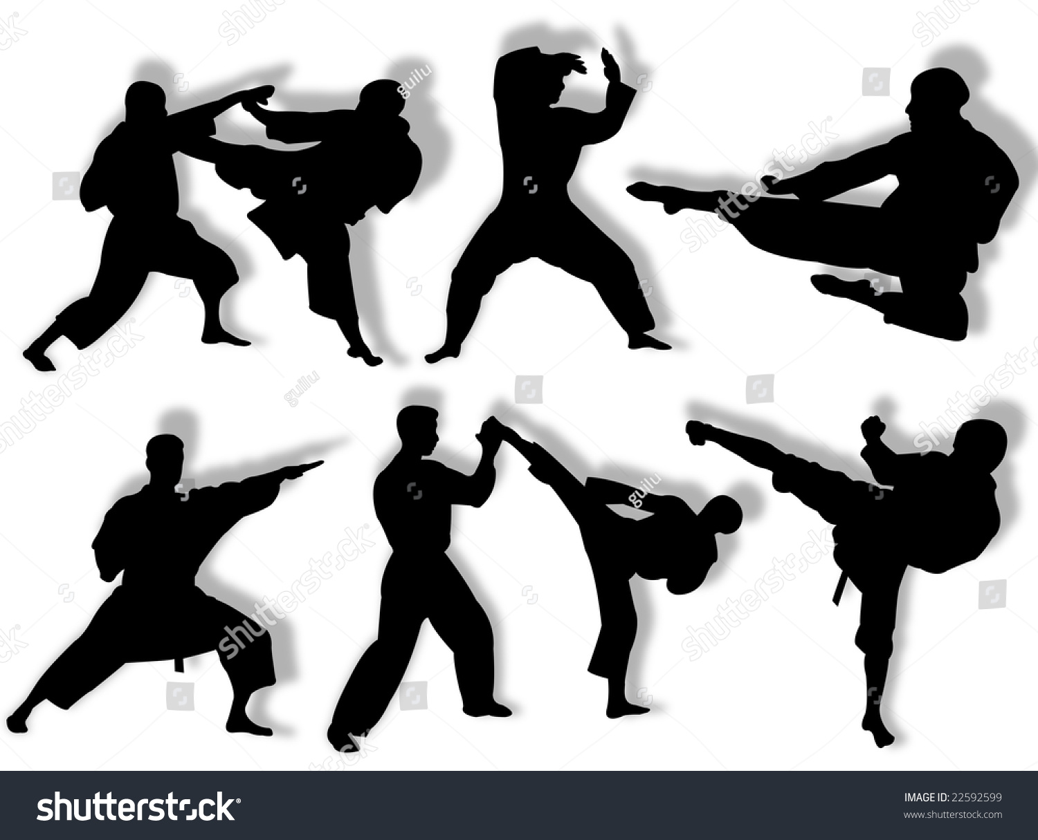 Men Silhouette Different Karate Poses Attitudes Stock Illustration ...