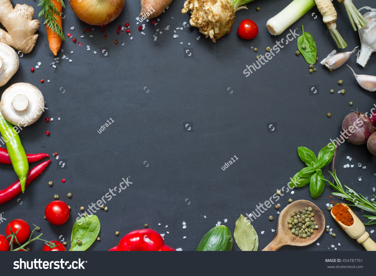 Menu Food Culinary Frame Concept On Black Background Stock Photo ...