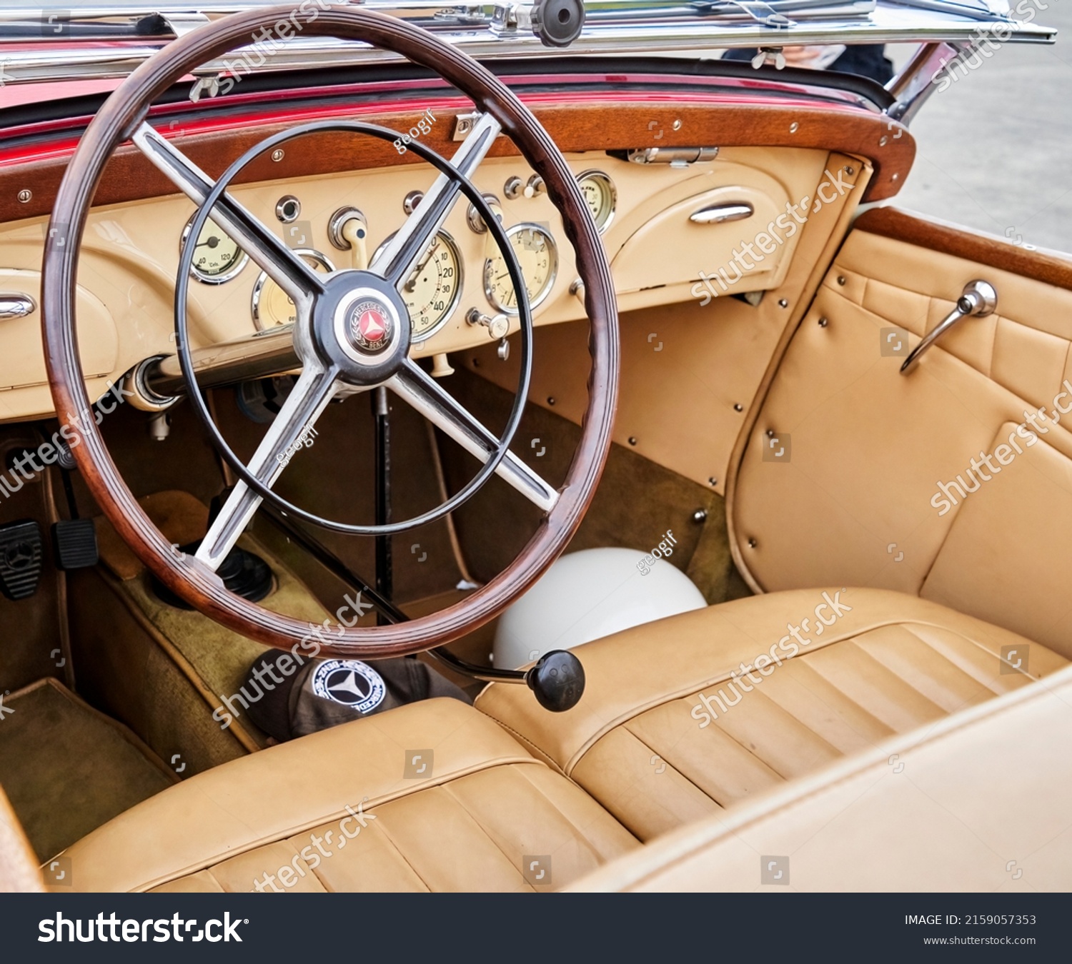 Mercedes Benz Classic Car Interior Wooden Stock Photo 2159057353