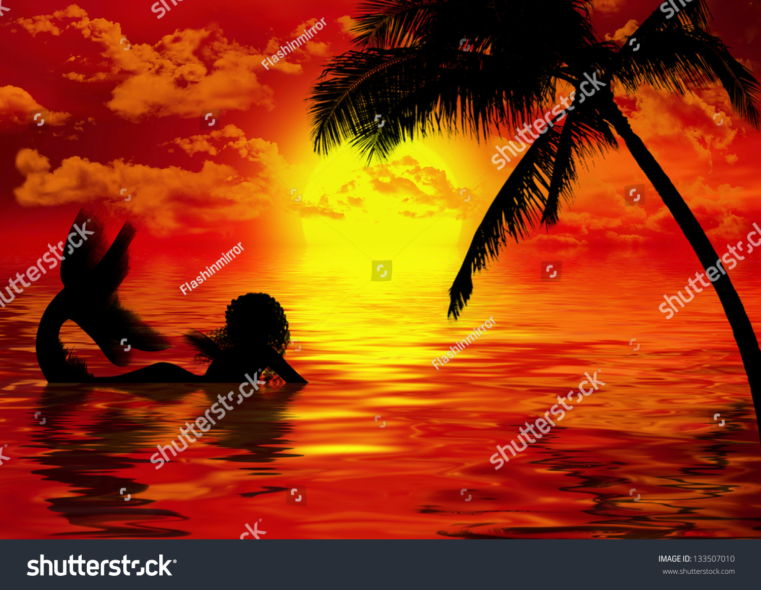 Mermaid Sunset Stock Illustration