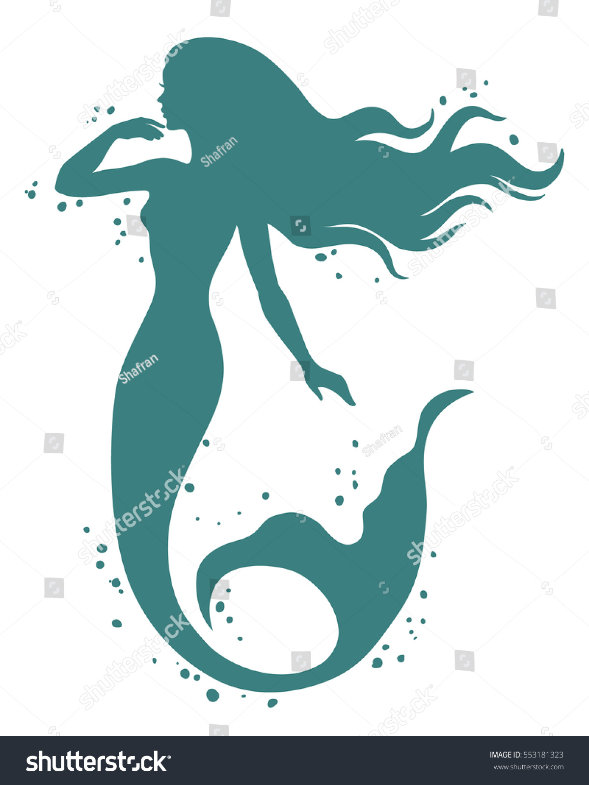 Mermaid Hand Drawn Silhouette Illustration Stock Illustration 553181323