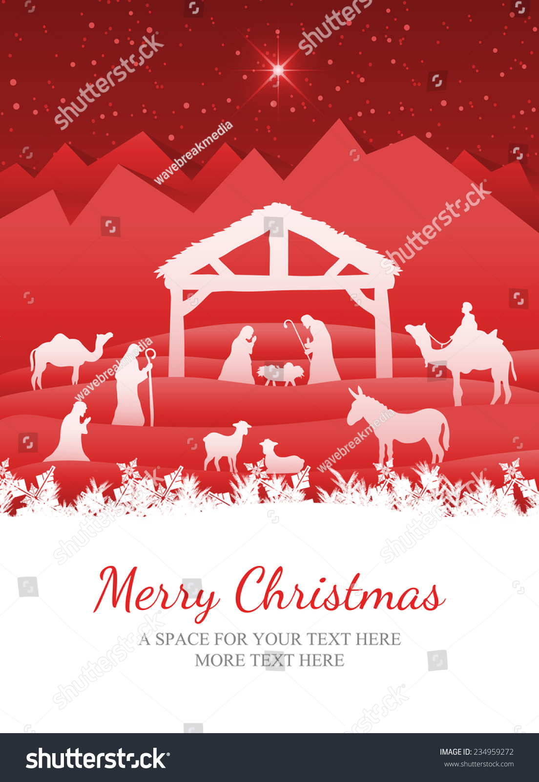 Merry Christmas Against Nativity Scene Vector Stock Illustration