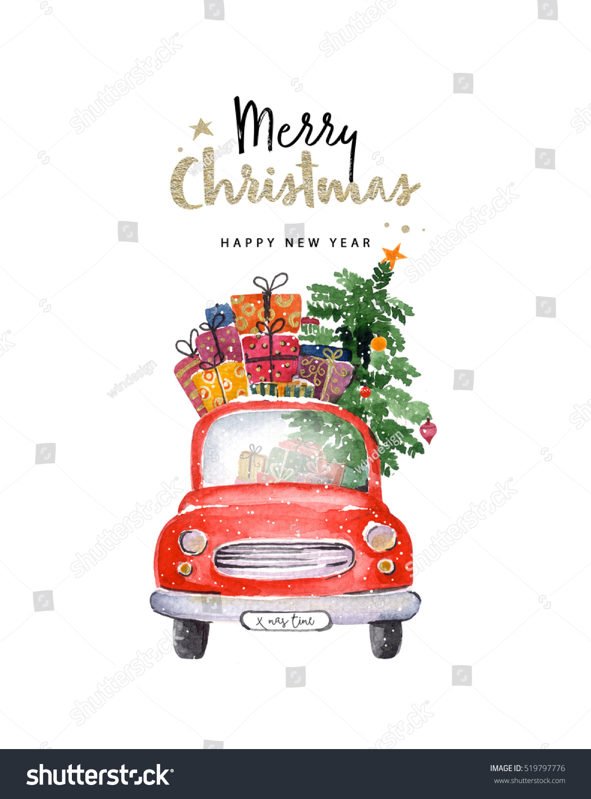 Merry Christmas Happy New Year Illustration Stock Illustration 519797776 - Shutterstock