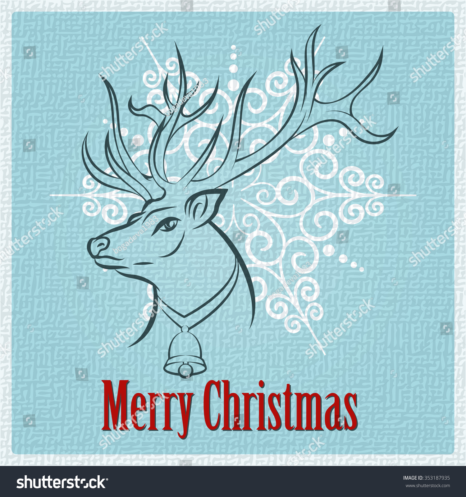 Merry Christmas Card With Reindeer Against Snowflake. Illustration In