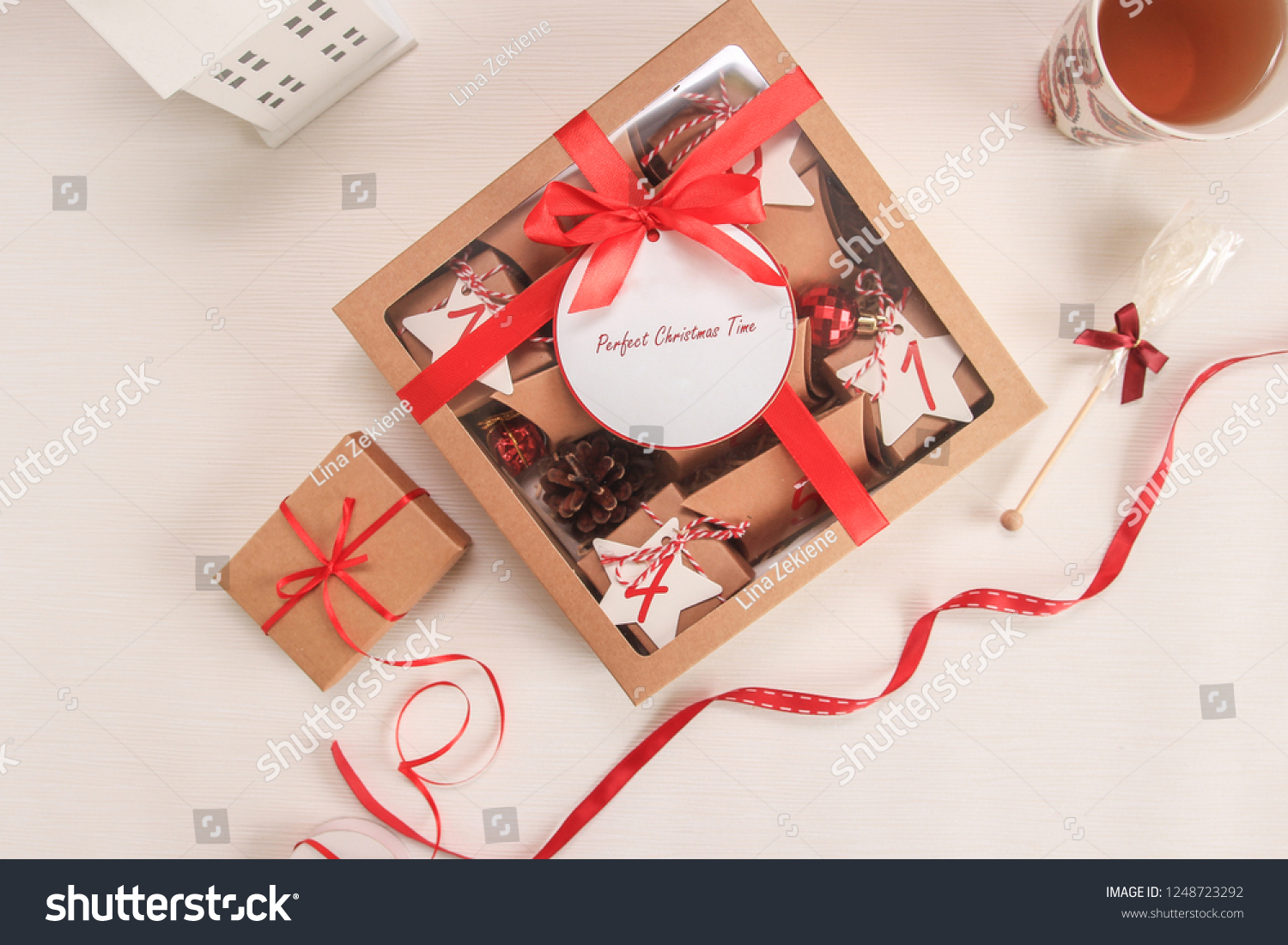 Merry Christmas Gift Box Flat Lay Stock Image Download Now