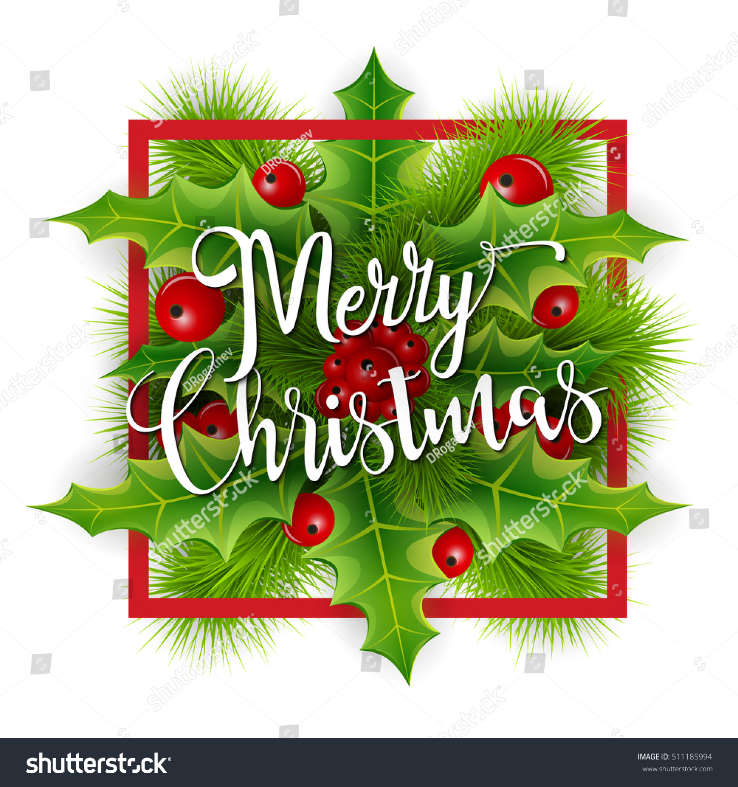 Merry Christmas Greetings Card Christmas Holly Stock 