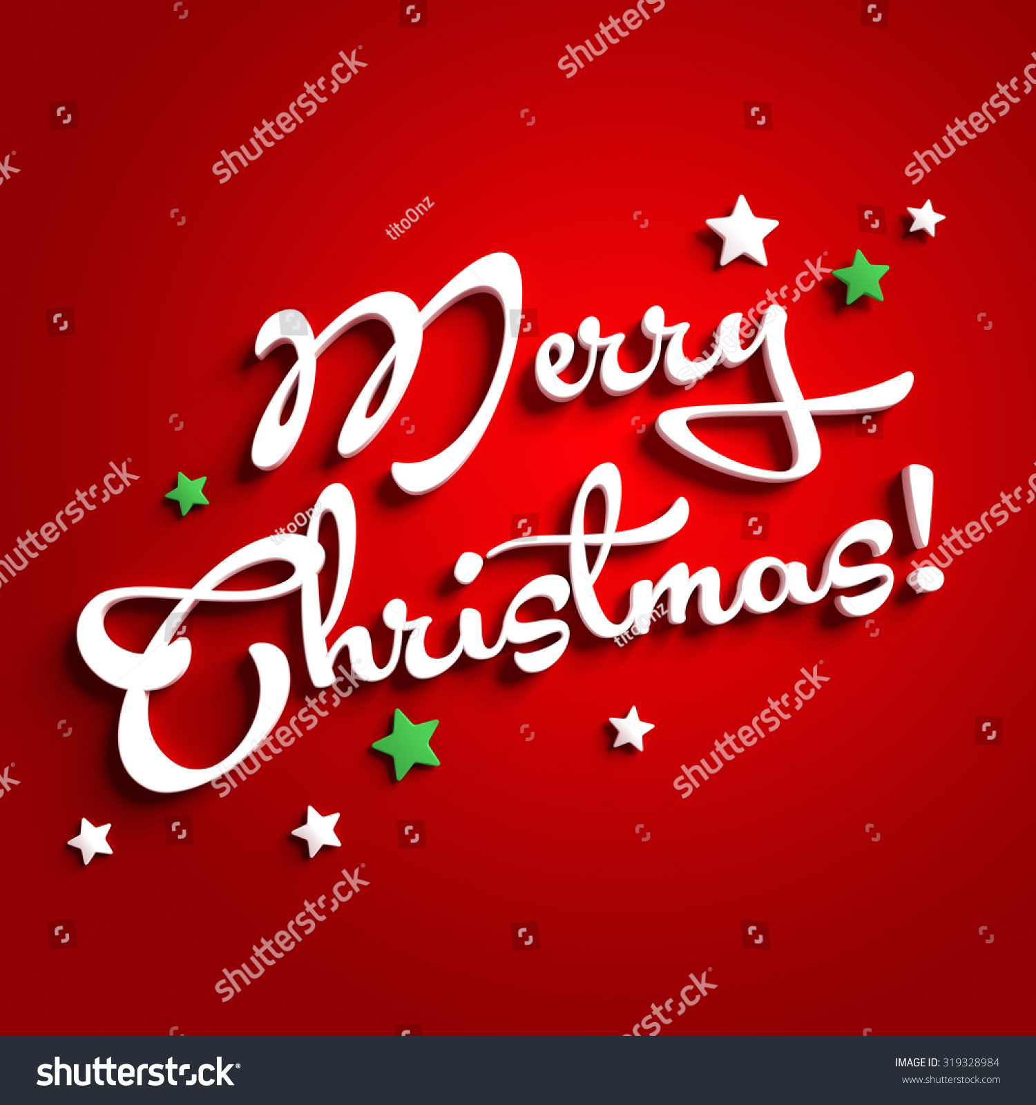 Merry Christmas White Letters Upon Red Background With Star Shapes