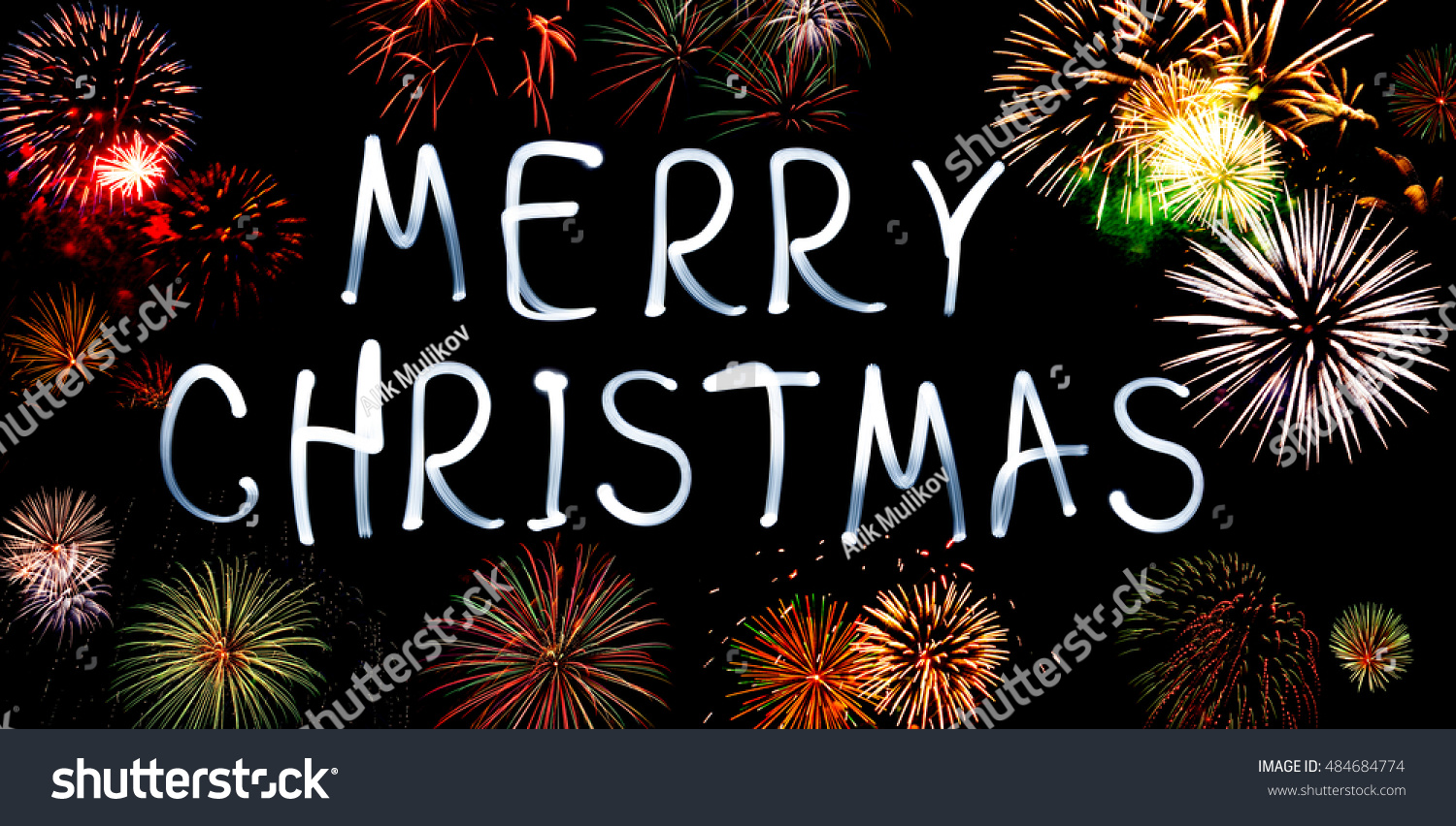 Merry Christmas Written Sparkle Firework Christmas Stock Photo 484684774 - Shutterstock