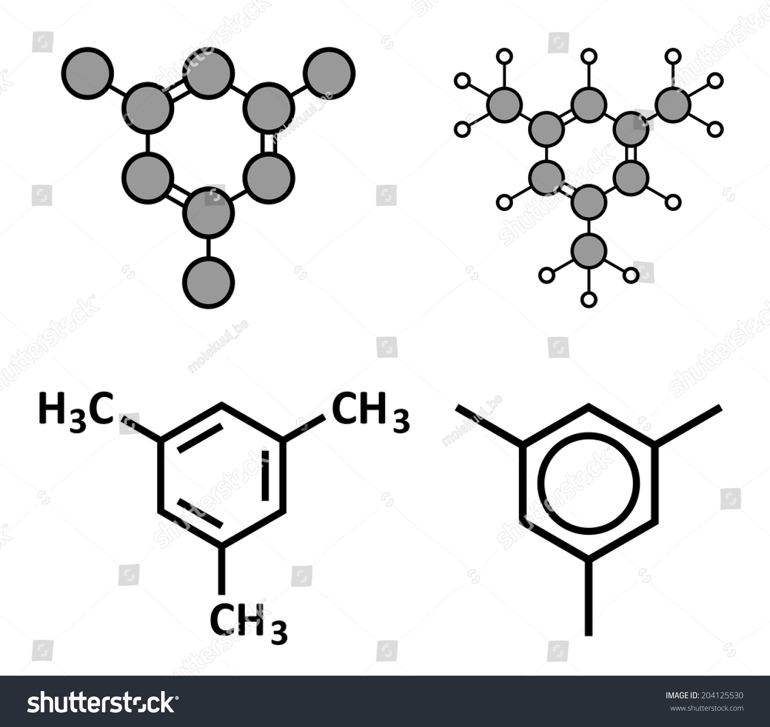 Mesitylene Aromatic Hydrocarbon Molecule Important Solvent Stock Illustration 204125530