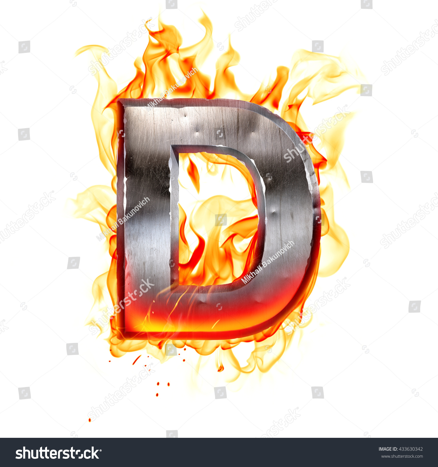 Metal Letter On Fire 3d Illustration Stock Illustration 433630342 ...