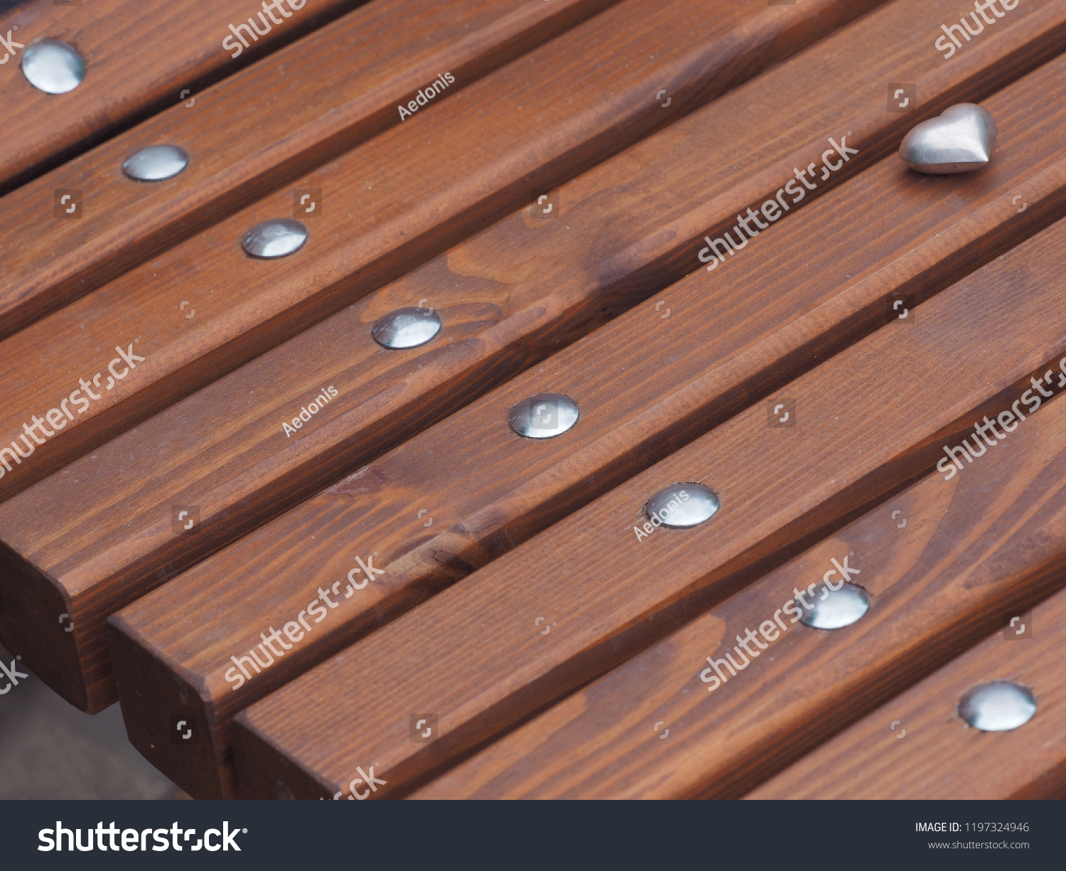 Metal Silver Heart Lies On Slats Stock Photo Edit Now 1197324946
