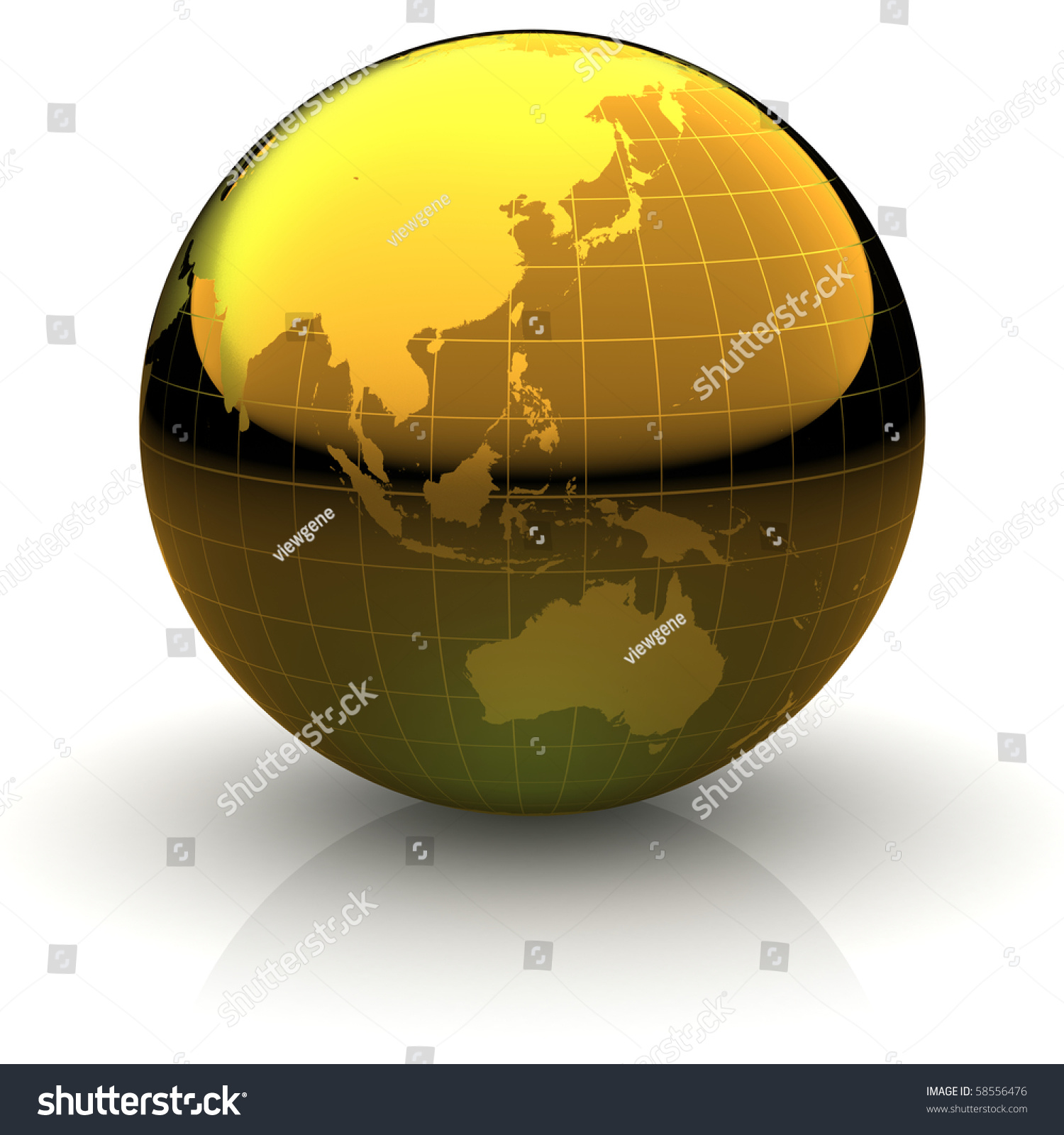 Metallic Golden Globe Illustration With Highly Detailed Continents And ...