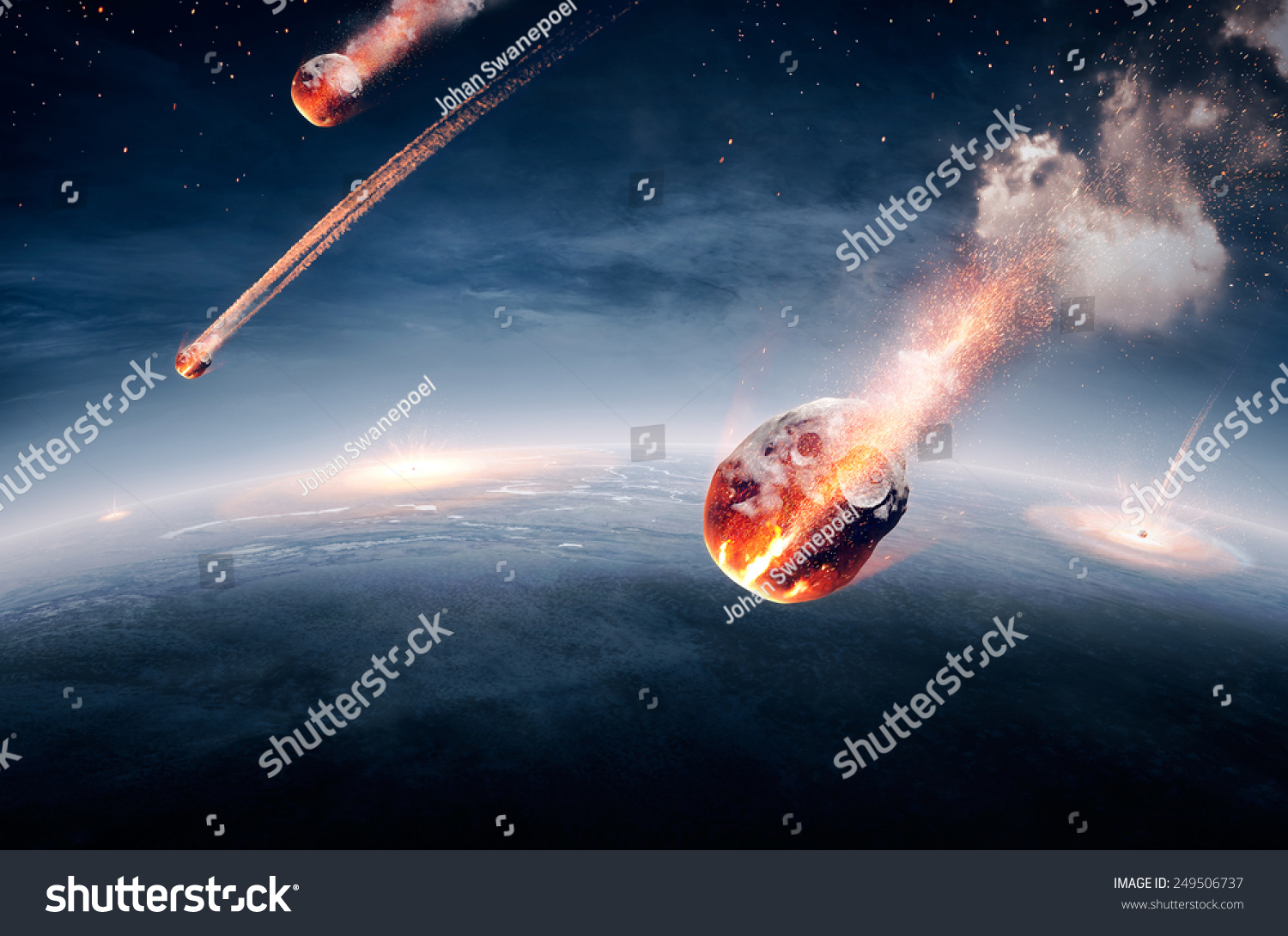 Meteorites On Their Way To Earth And Breaking Through Atmosphere ...