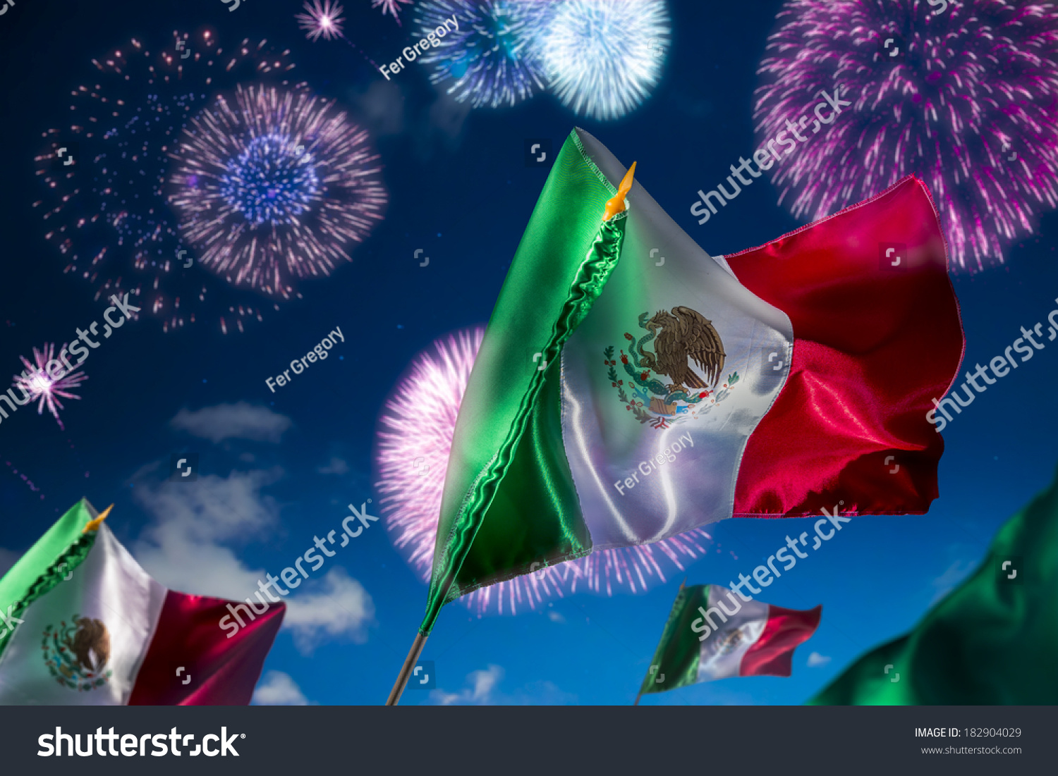 Mexican Flags With Fireworks, Independence Day, Cinco De Mayo ...