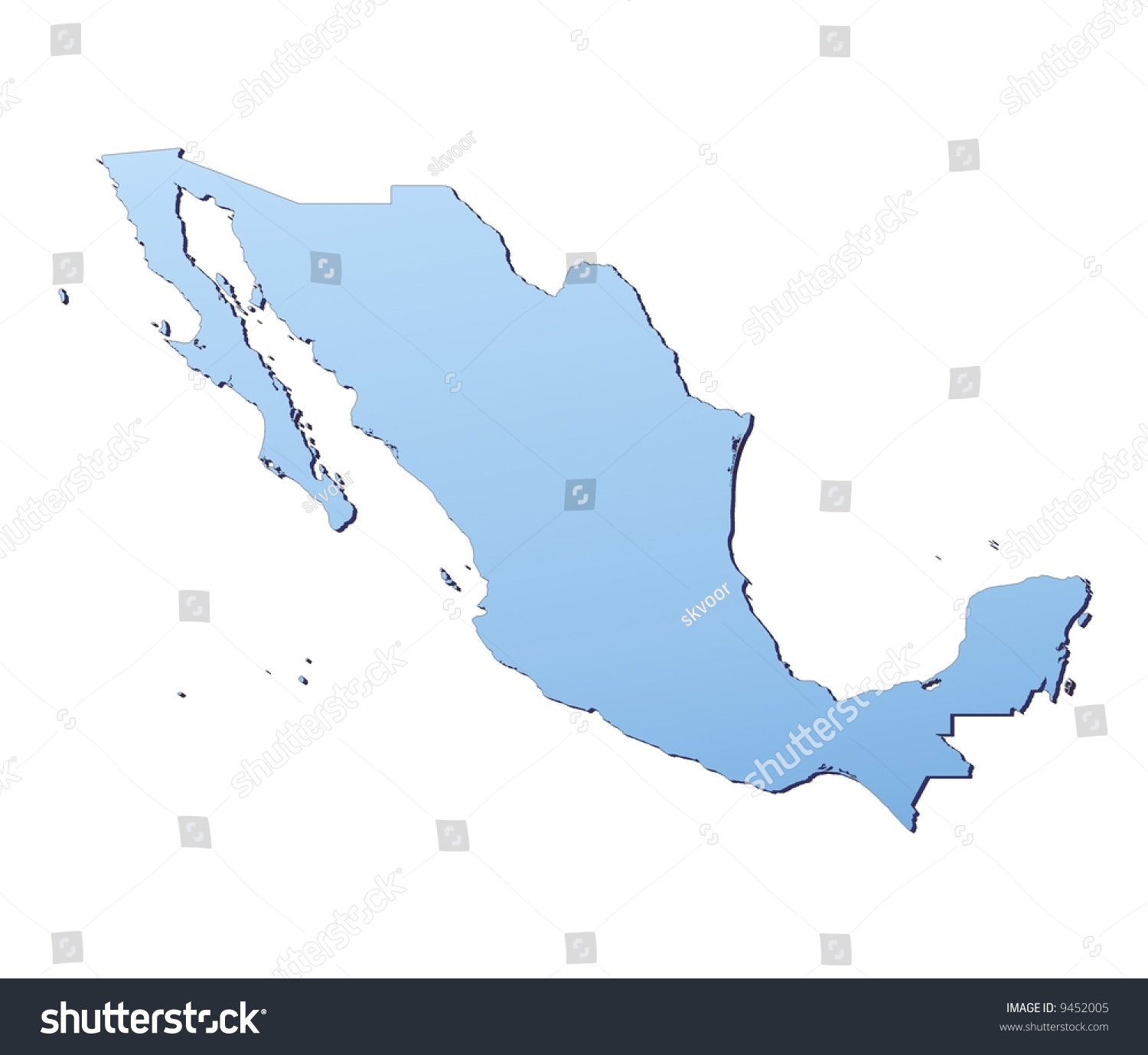 Mexico Map Filled With Light Blue Gradient. High Resolution. Mercator ...