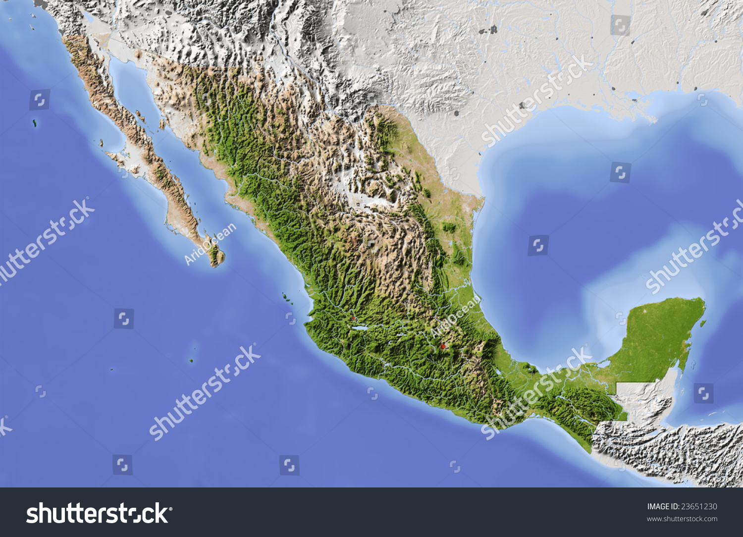 Mexico Shaded Relief Map Surrounding Territory Stock Illustration ...