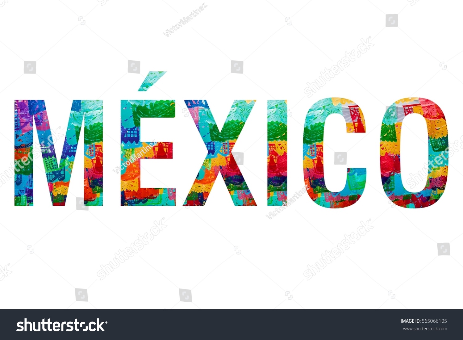 背景に切り取り線と伝統的なメキシコの紙の束飾りのお祝いの国旗を持つメキシコのword の写真素材 今すぐ編集