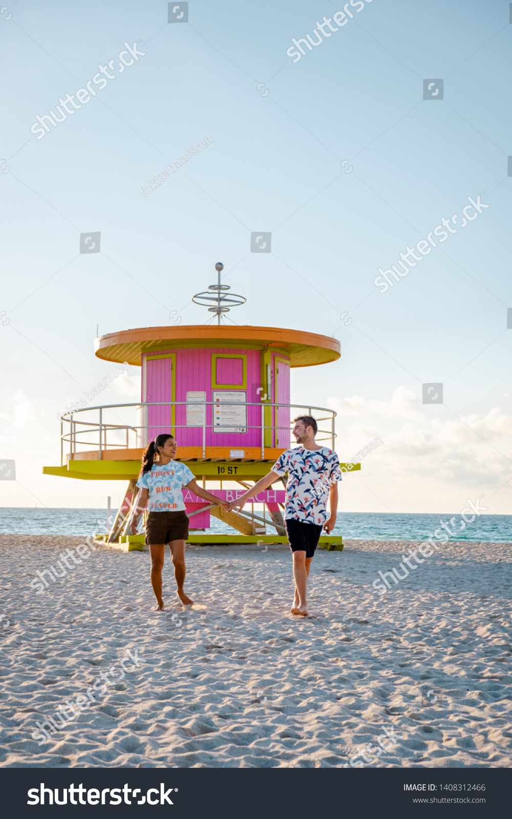 Miami South Beach Couple By Lifeguard Stock Photo 1408312466 | Shutterstock