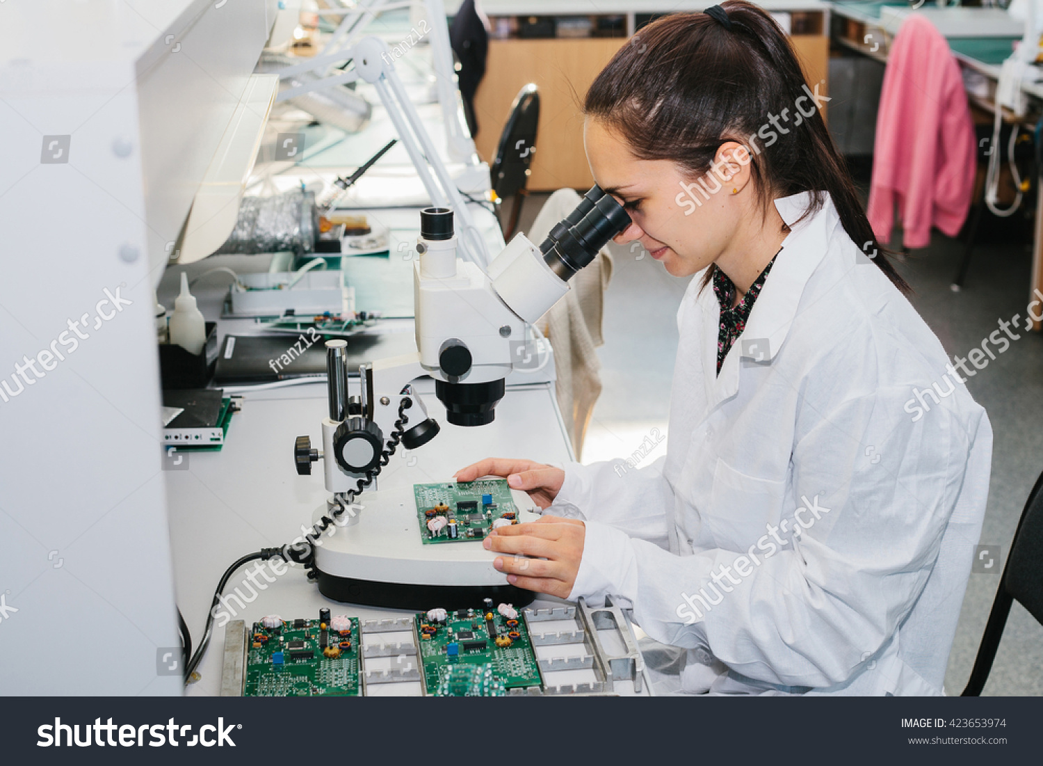 Microchip Production Factory. Computer Expert Stock Photo 423653974 ...