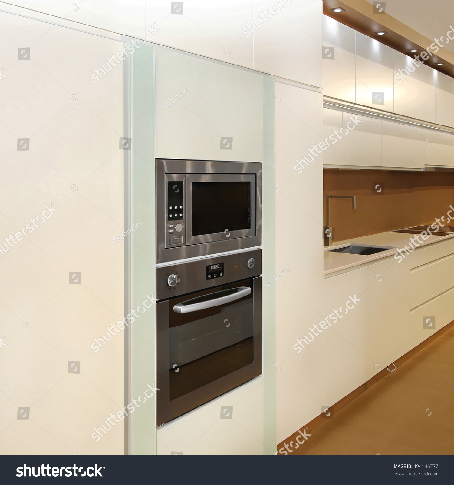 Microwave Convection Oven Built New Cabinet Stock Photo 494146777