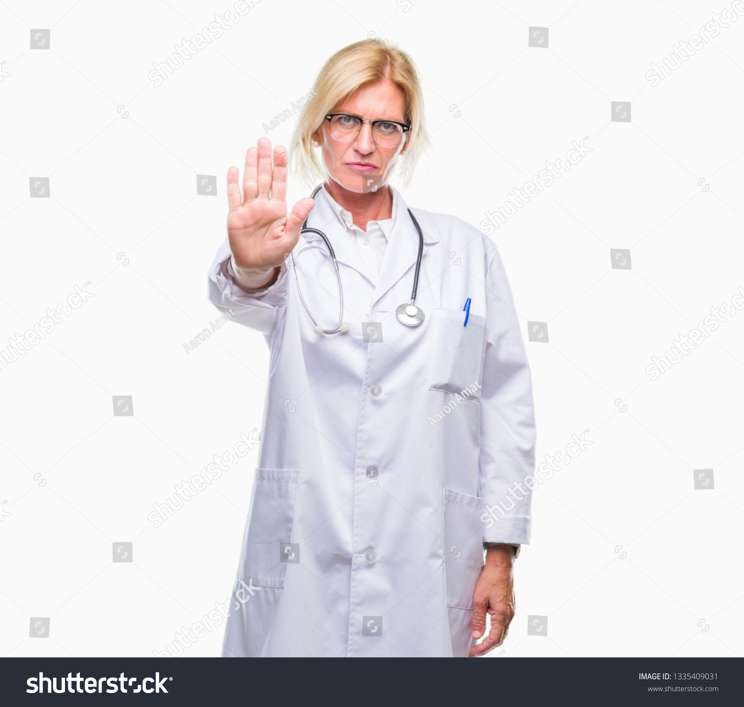  Sky Blue Classic  Template Design Featuring Middle Age Blonde Doctor