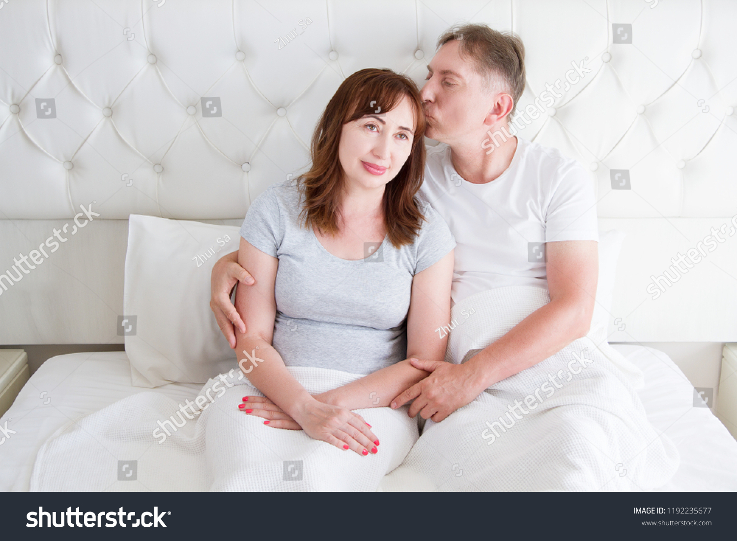 Middle Age Family Couple White Bedroom Stock Photo Edit Now