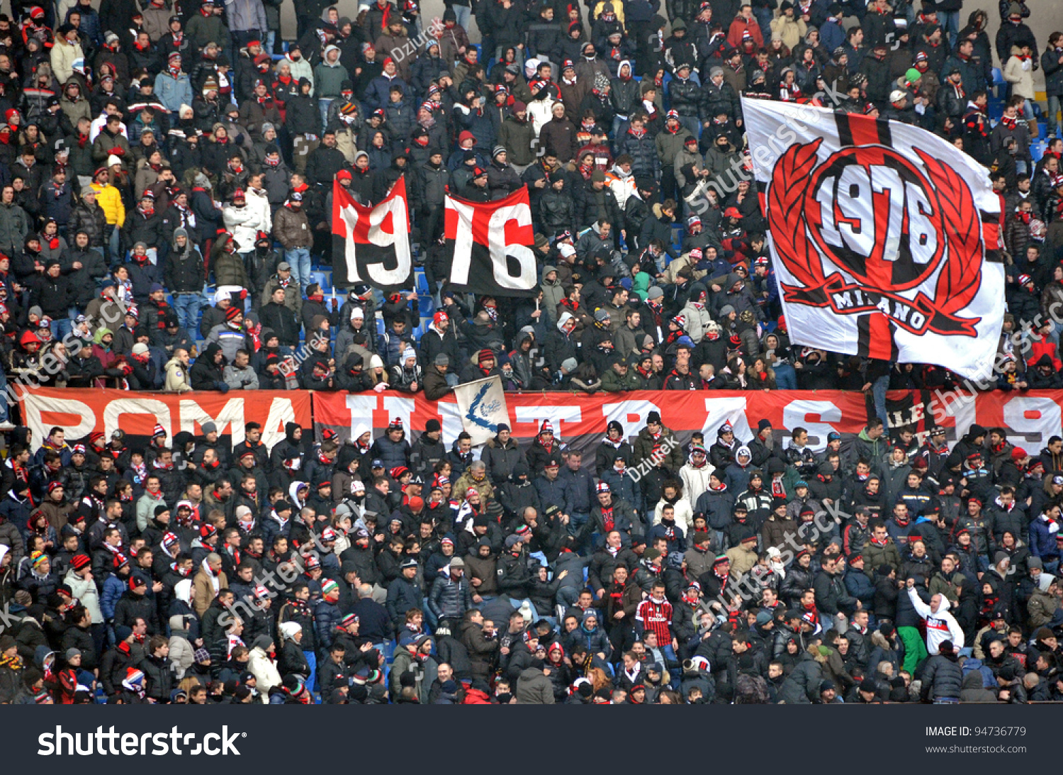 Milan, Italy - February 05: Ac Milan Fans Cheer During A Football Match ...