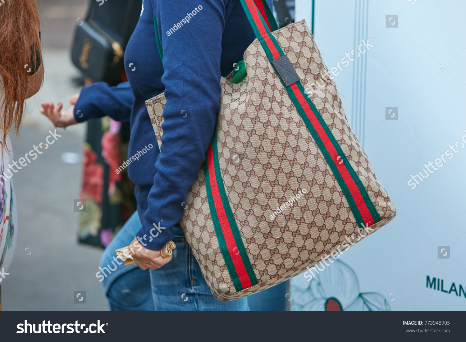 blue and brown gucci bag