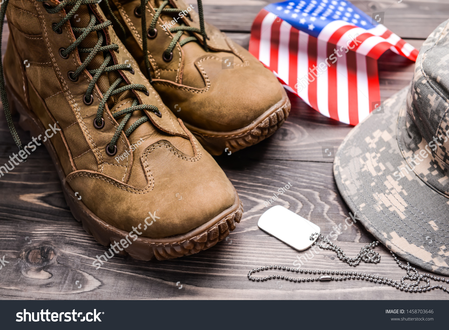 work boots with american flag tag